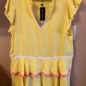 Elegant Yellow dress with Pink Trim
